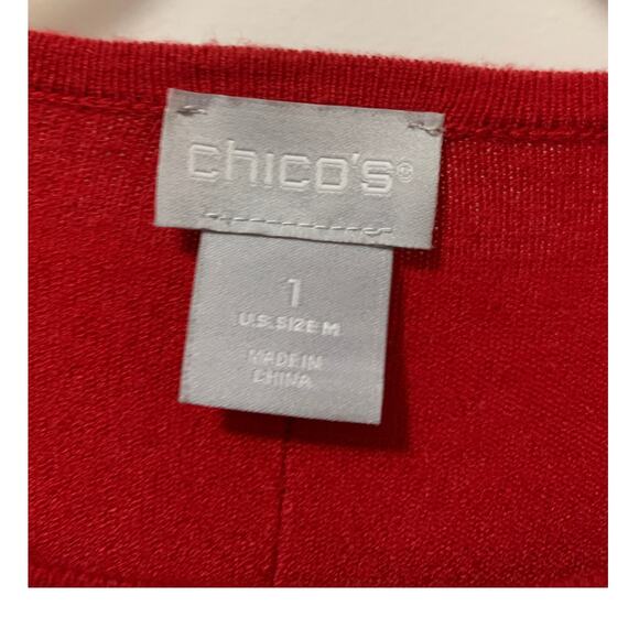 Chico's Red Cashmere/Rayon pullover Boat Neck Long Sleeve Holiday Sweater 8/10 - Picture 2 of 4